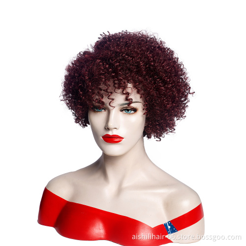 AISHILI Wholesale Synthetic Short burgundy Afro Fluffy Kinky Curly Hair Wigs For Women